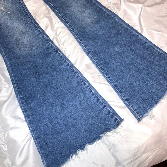 90s style rhinestone, blue flare jeans size small - Picture 4 of 6